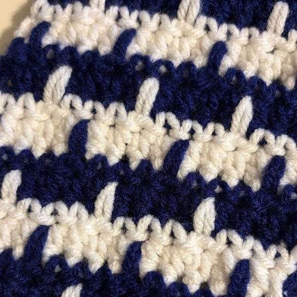 Navy and White Striped Hand-Crocheted Scarf - Picture 2 of 4